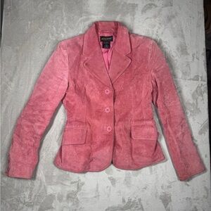 Vintage MetroStyle 100% Leather Suede Pink Button Front Boho Jacket Size 6